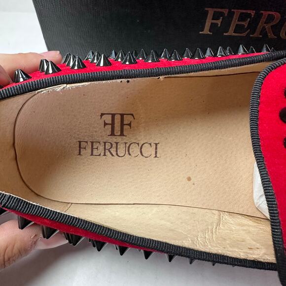 Mens Ferucci burgundy loafers black rivets and spikes slip on size 9 - Picture 7 of 9